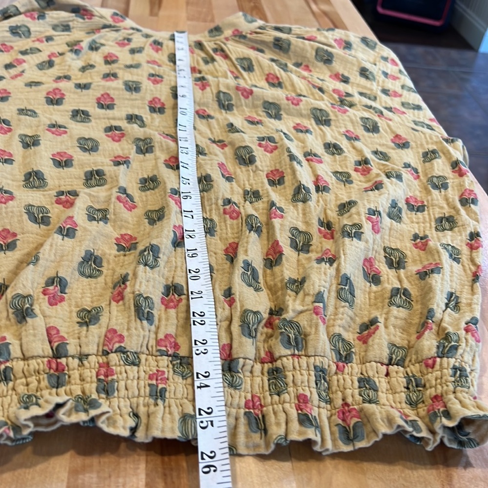 Anthropologie Porridge gold floral cotton peasant blouse with tie detail - Picture 11 of 11